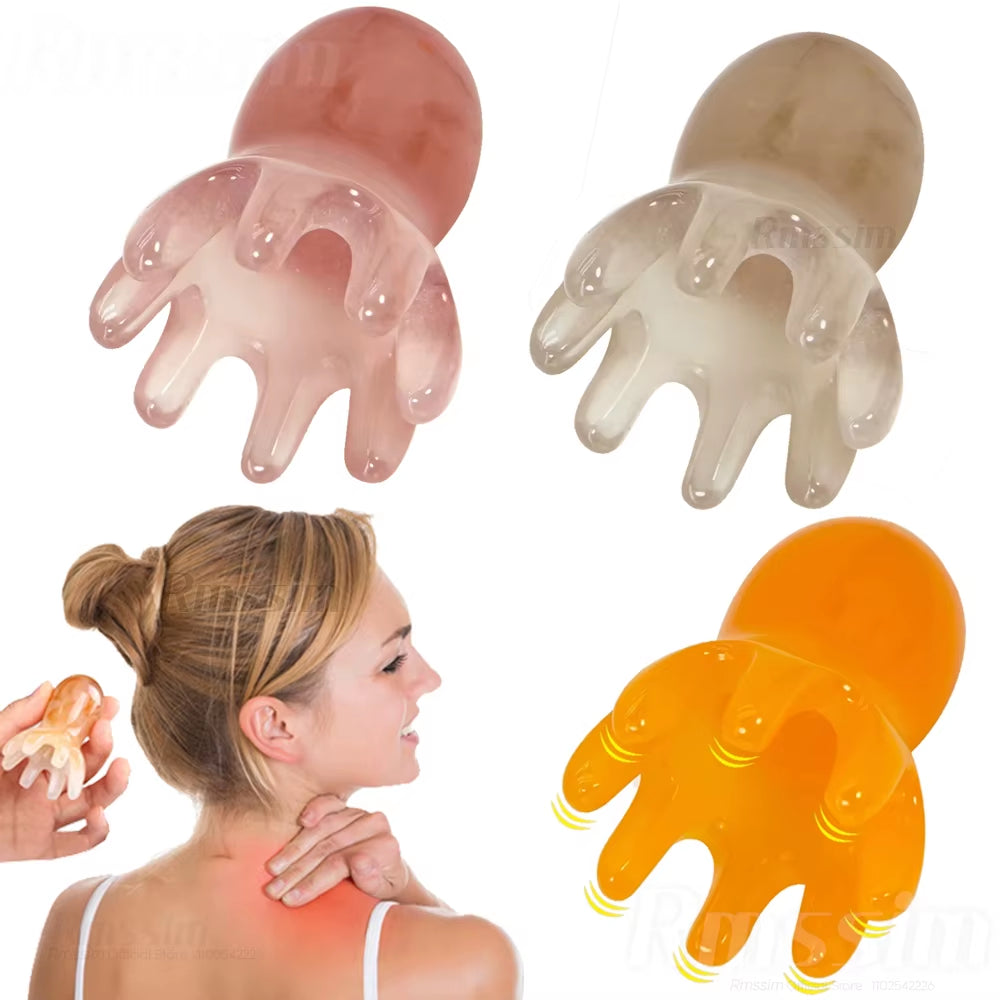 Resin Octopus Massage Comb Head Meridian Scraping Scalp Massage Brush Acupuncture SPA Guasha Massage Comb Fatigue Relief Massage