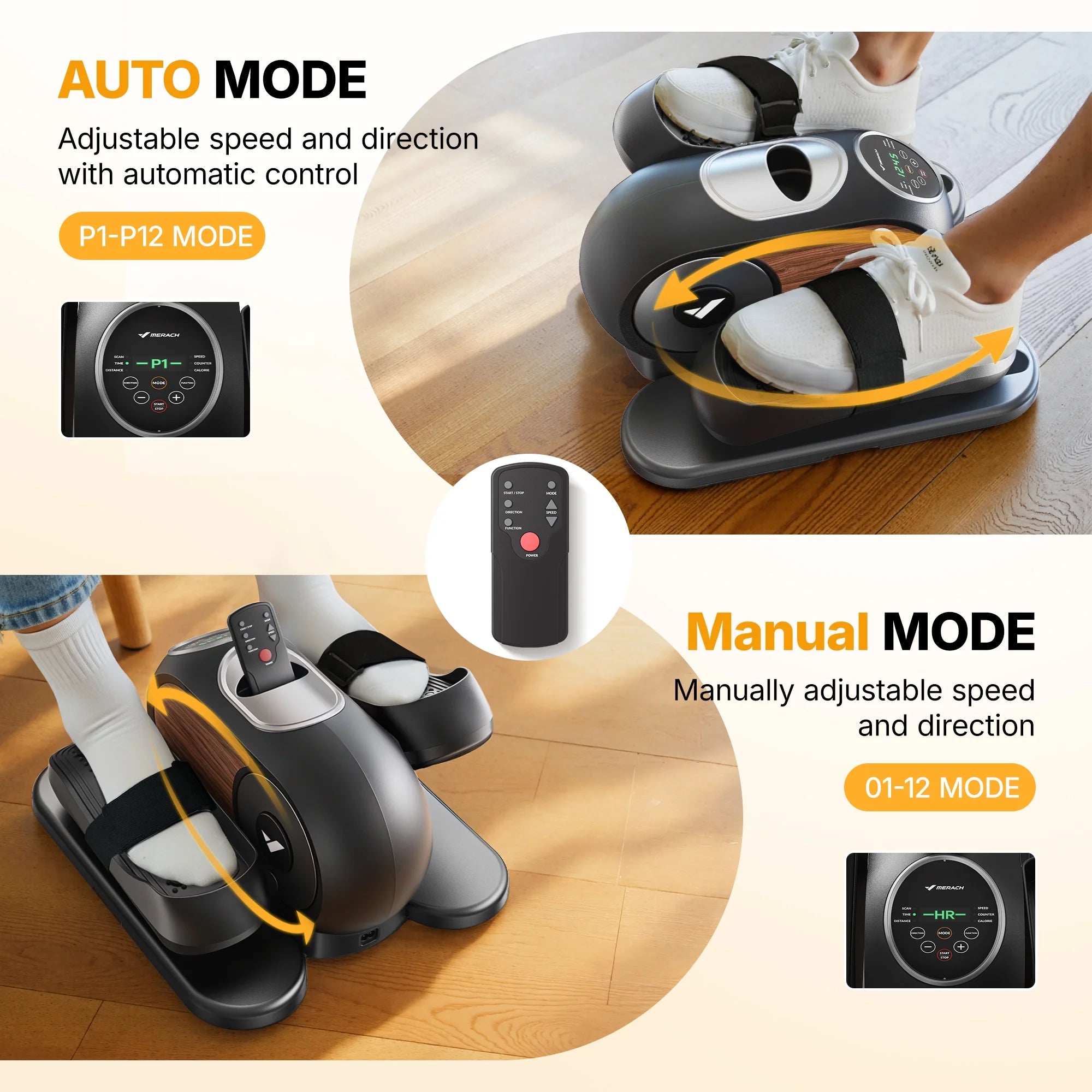 under Desk Elliptical Machine, 12 Adjustable Speeds Quiet, LCD Monitor, Portable Fitness Equipment Gift for Family with Resistance Bands