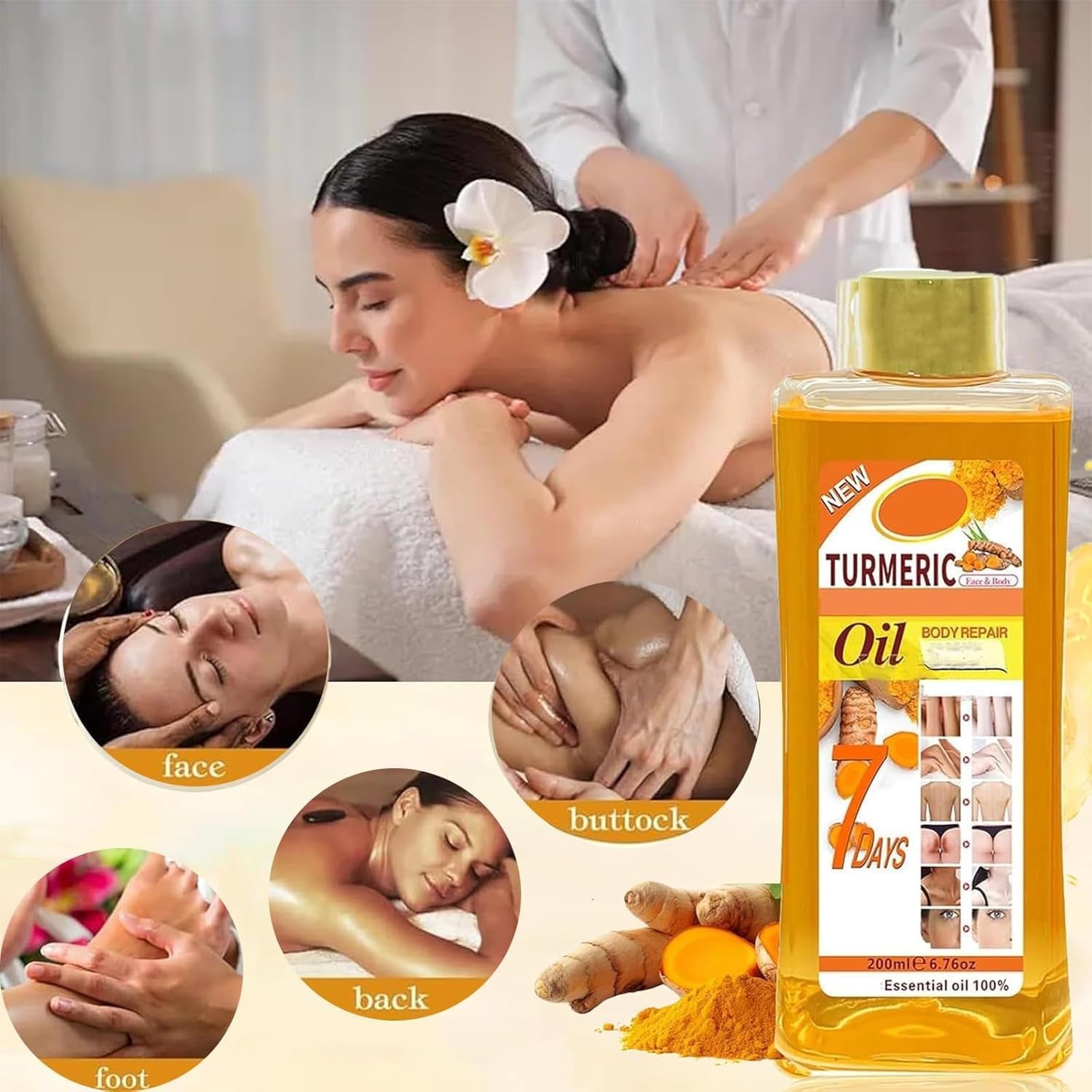 Turmeric Oil Facial Body Massage Oil, Massage Spa, Massage Relaxation First Choice (1)