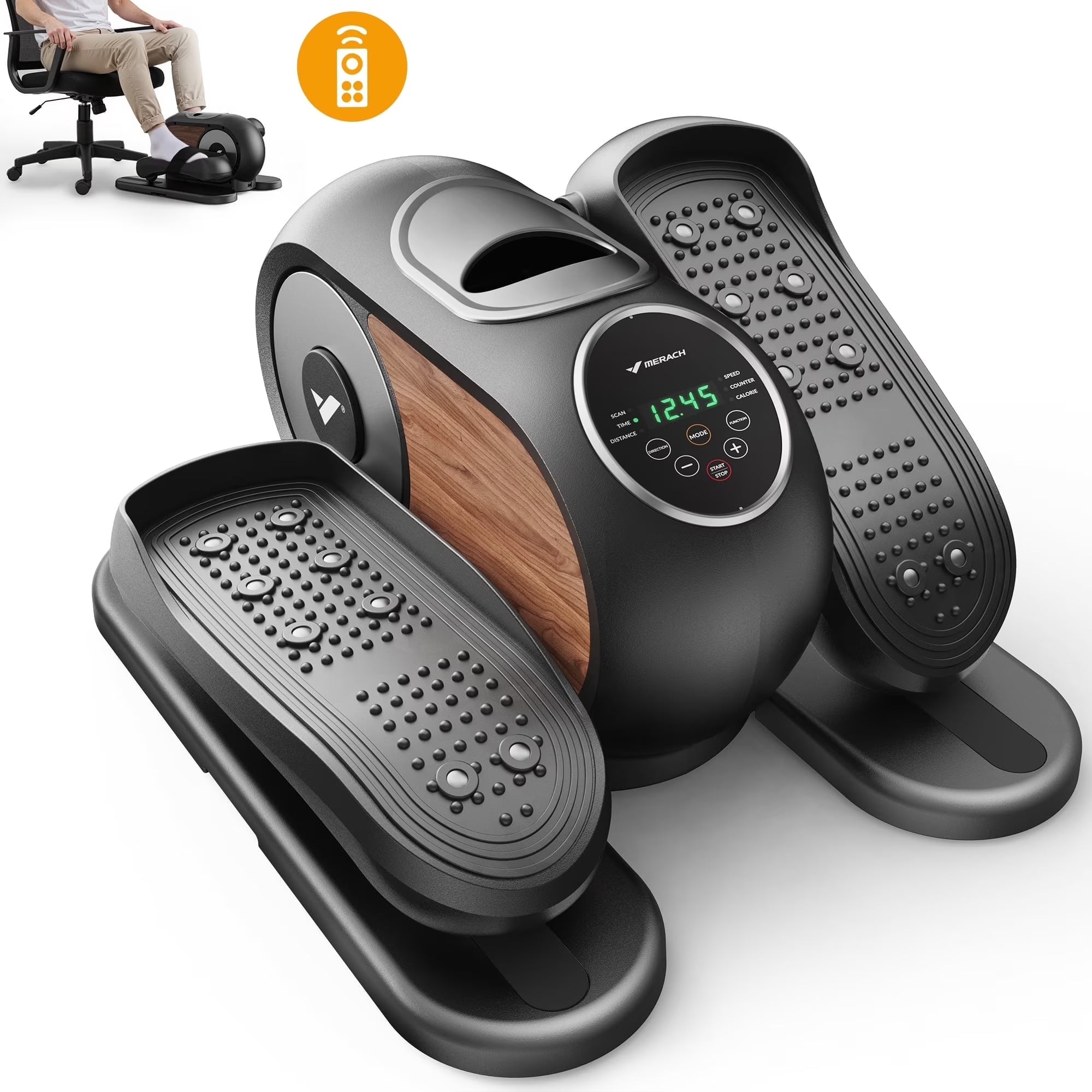 under Desk Elliptical Machine, 12 Adjustable Speeds Quiet, LCD Monitor, Portable Fitness Equipment Gift for Family with Resistance Bands