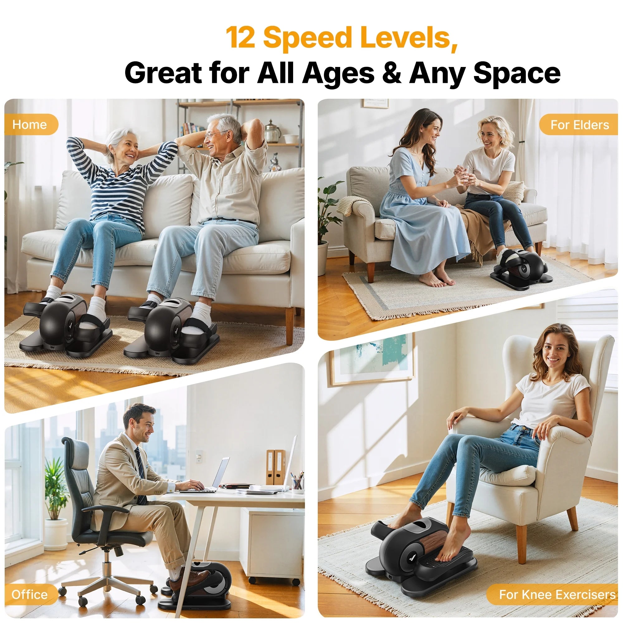 under Desk Elliptical Machine, 12 Adjustable Speeds Quiet, LCD Monitor, Portable Fitness Equipment Gift for Family with Resistance Bands