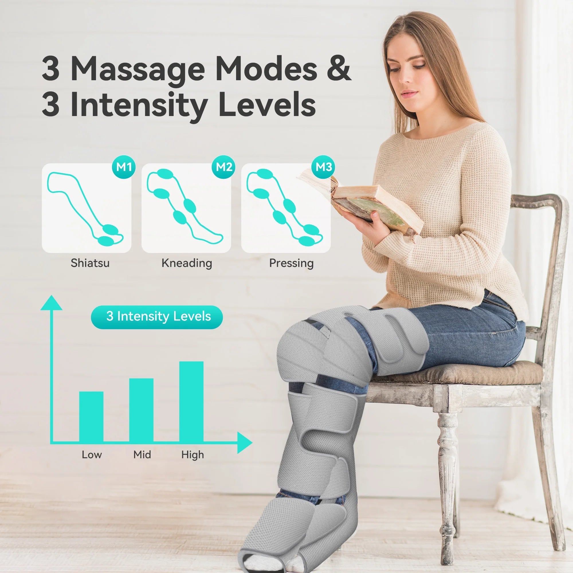 Leg Massager with Heat for Circulation, Air Compression Calf Foot Massager, Gifts