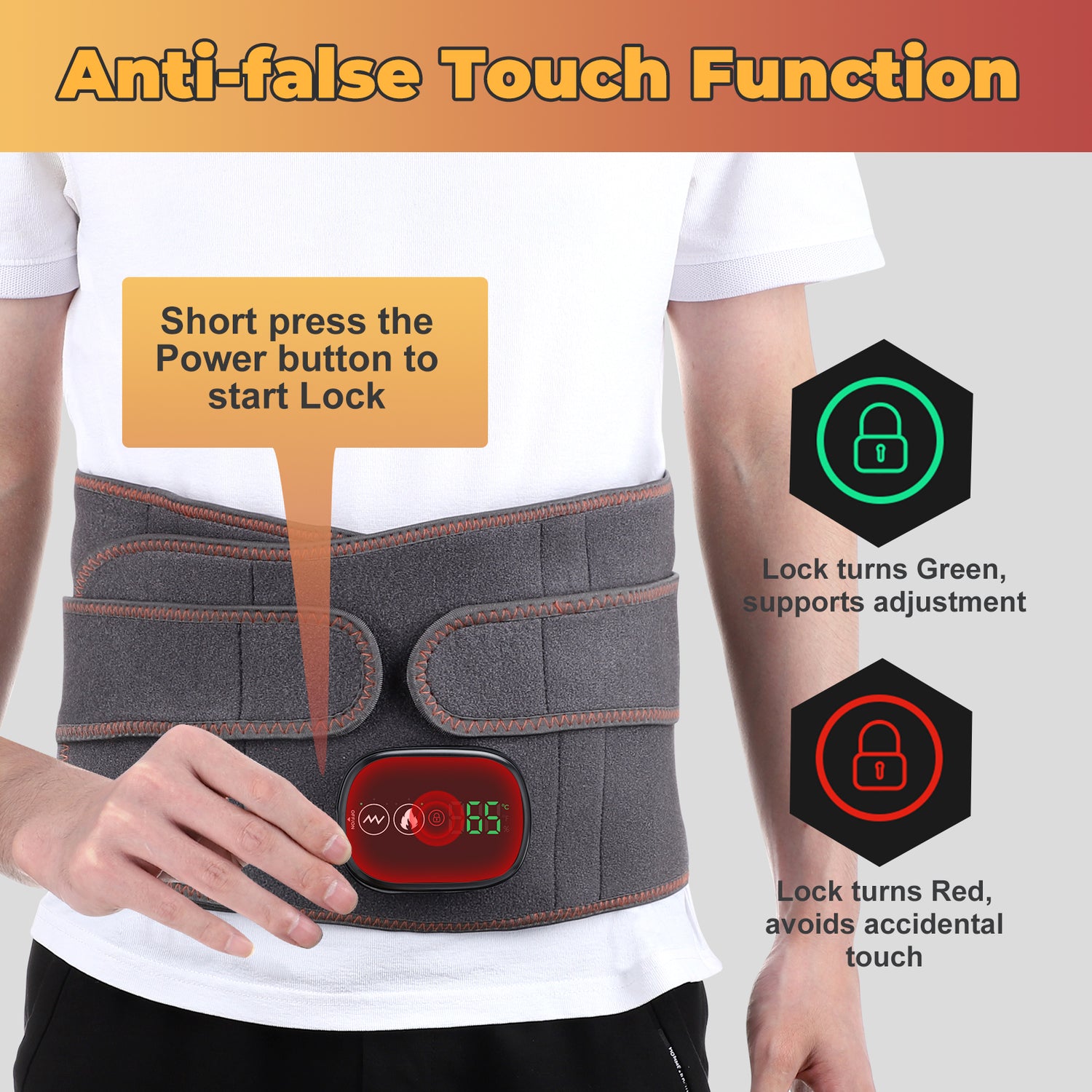 Cordless Heating Pad with Massager for Back,Portable Lower Back Massager Red Light Waist Belt 5000Mah 46*8 in Gray