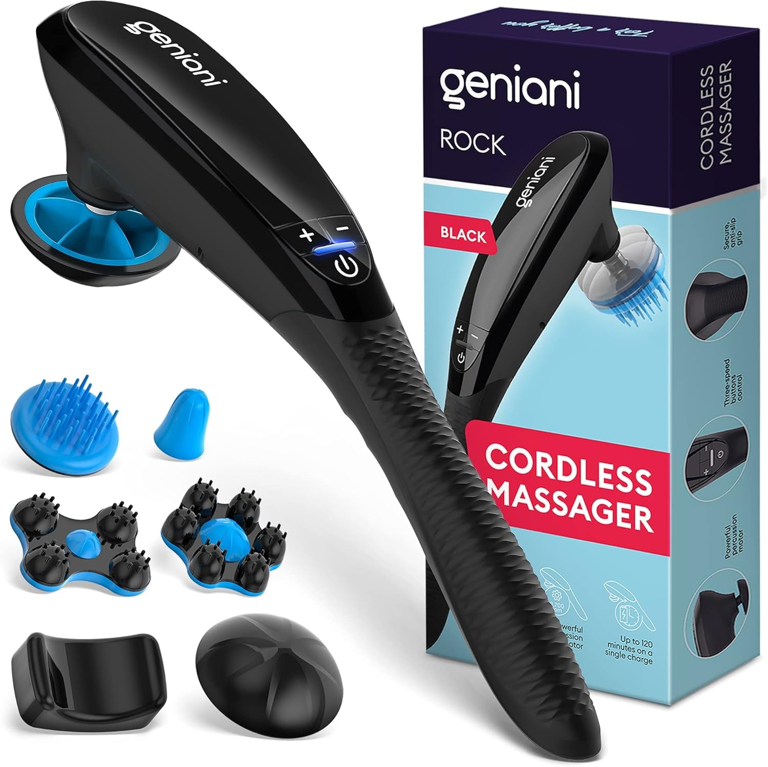 Deep Tissue Massager for Back, Shoulders, Neck &amp; Sore Muscles - Cordless Electric Handheld Massager Full Body Pain Relief - Percussion Massage Therapy for Legs, Feet &amp; Body (Black)