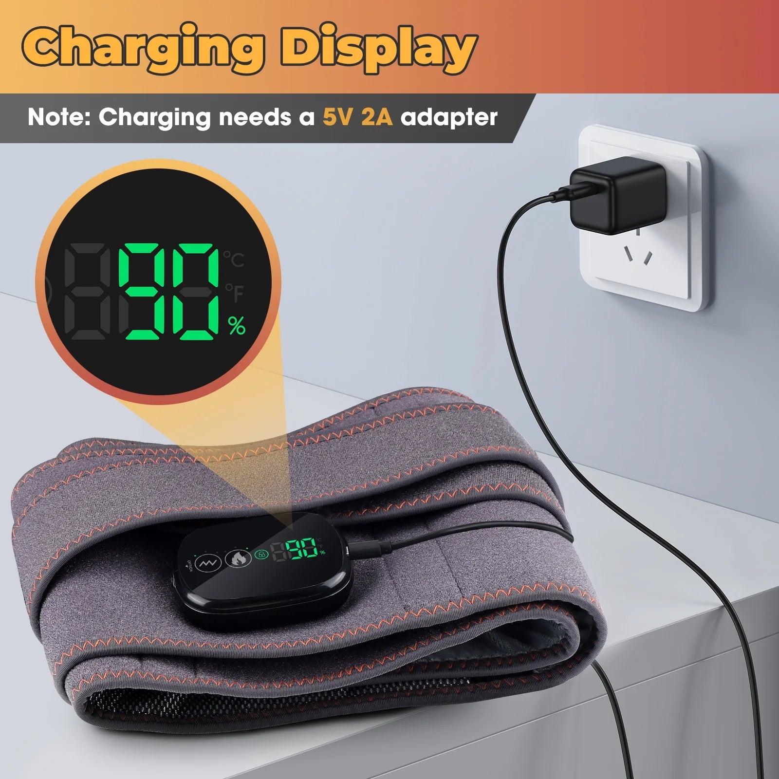Cordless Heating Pad with Massager for Back,Portable Lower Back Massager Red Light Waist Belt 5000Mah 46*8 in Gray