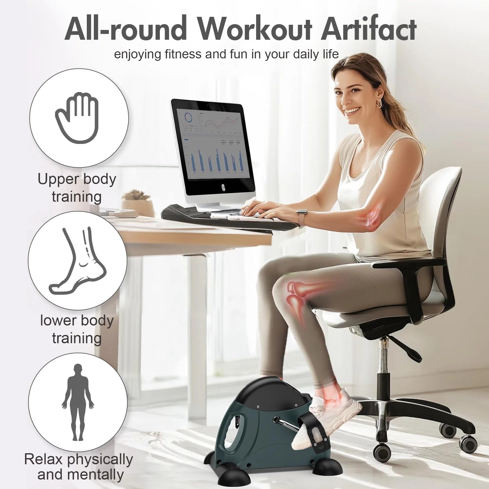 Mini Exercise Bike, Portable Mini Cycle Exercise Bike with Digital Display, under Desk Bike Pedal Exerciser Stepper for Home Office Senior