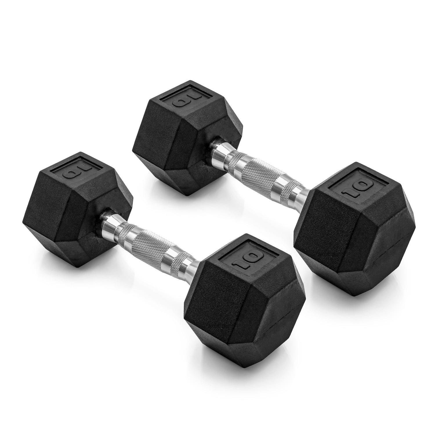 Barbell, 10Lb Coated Rubber Hex Dumbbell, Pair (No-Roll Design, Ergonomic Steel Handle, Durable Coated Weight)
