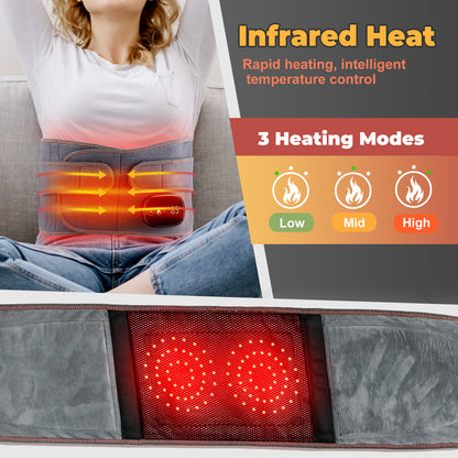 Cordless Heating Pad with Massager for Back,Portable Lower Back Massager Red Light Waist Belt 5000Mah 46*8 in Gray