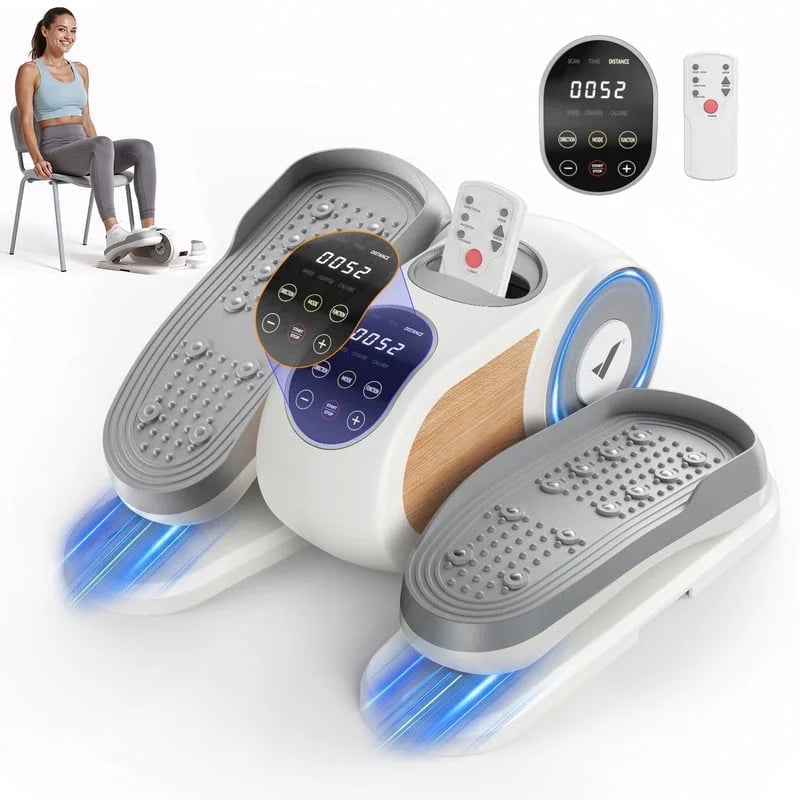 under Desk Elliptical Machine, 12 Adjustable Speeds Quiet, LCD Monitor, Portable Fitness Equipment Gift for Family with Resistance Bands